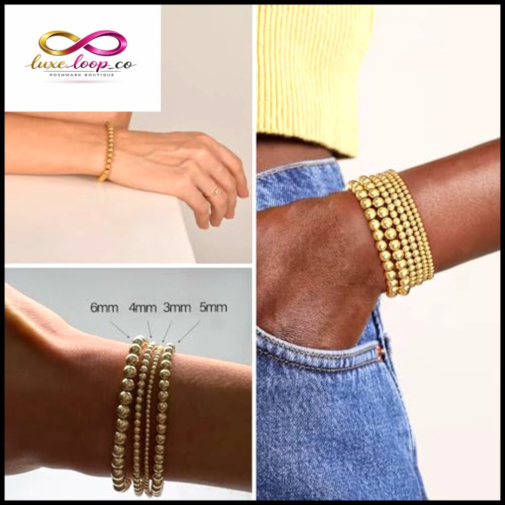 Gold Plated Stretch Bracelet Set Stackable Adjust… - image 3